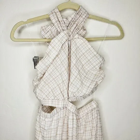 NWT Significant Other Clementine Cutout Gingham Plaid Maxi Dress Almond Chalk 8 - Picture 4 of 15